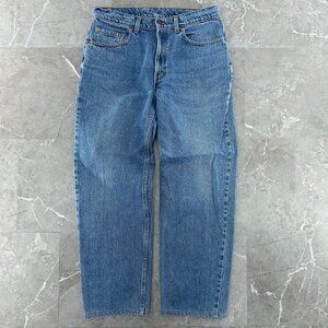 90s Vintage Levis 550 Jeans Mens 34x34 * Denim Pants Blue Black Batwing USA Made